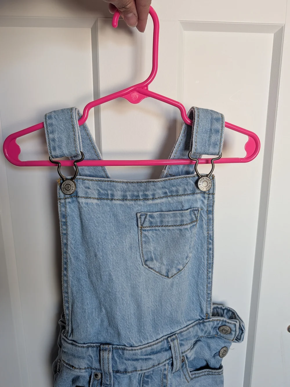 Cat & Jack Light Blue Denim Overalls with Purple Sequin Knee Patches